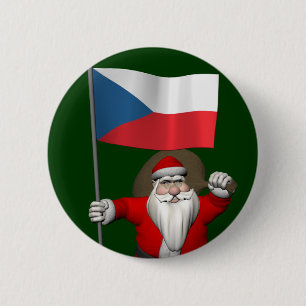 Badge Rond 5 Cm Jolly Père Noël Visite République Tchèque