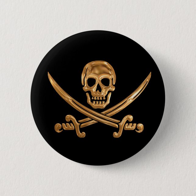 Badge Rond 5 Cm Jolly roger d'or (Devant)