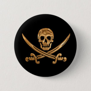 Badge Rond 5 Cm Jolly roger d'or