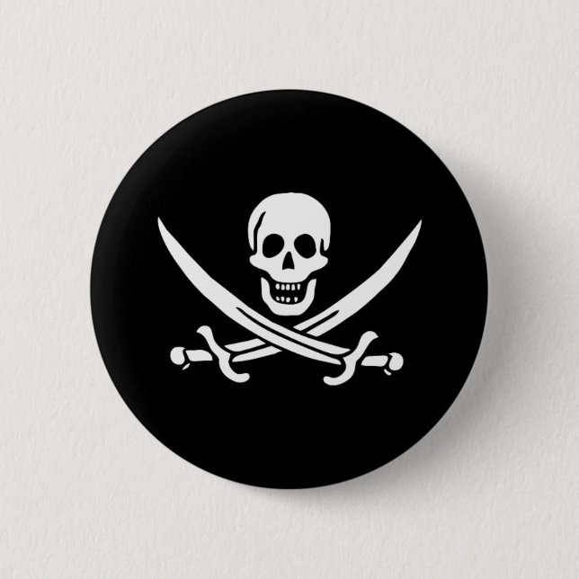 Badge Rond 5 Cm Jolly roger du Drapeau pirate et des épées croisée (Devant)