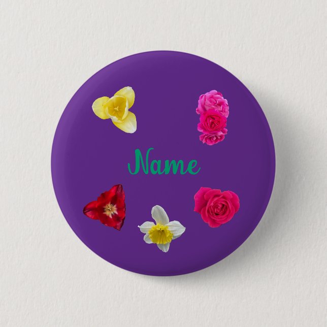 Badge Rond 5 Cm Jonquille, Tulipes et Roses (Devant)