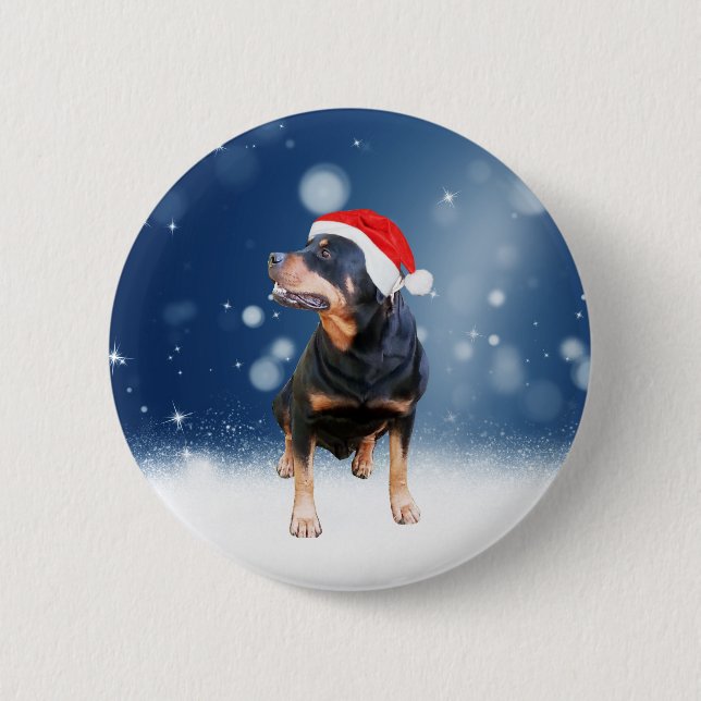Badge Rond 5 Cm Jote Rottweiler Chien Noël Santa Hat Étoiles de ne (Devant)