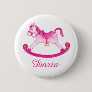 Badge Rond 5 Cm Jouet cheval rocking aquarelle d'art bouton