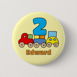 Badge Rond 5 Cm Jouet en bois personnalisé train pour le 2ème anni