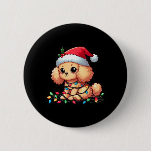 Badge Rond 5 Cm Jouet Poodle Noël Lumières Chien Drôle Noël