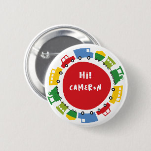 Badge Rond 5 Cm Jouets pour garçons Transports colorés et amusants