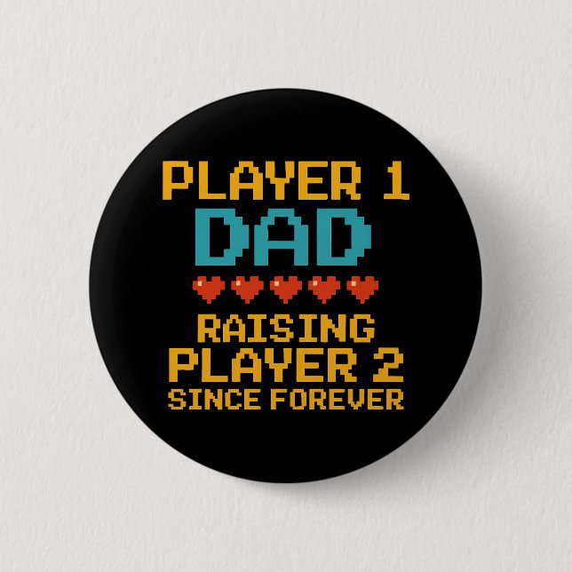 Badge Rond 5 Cm Joueur 1 Papa Retro Gamer (Devant)