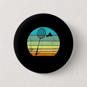 Badge Rond 5 Cm Joueur de badminton à raquette de fusée rétro vint