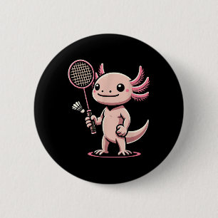 Badge Rond 5 Cm Joueur de badminton axolotl navette sport