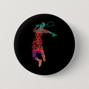 Badge Rond 5 Cm Joueur de badminton coloré _ Raquette de navette _