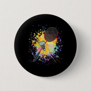 Badge Rond 5 Cm Joueur de badminton en raquettes colorées