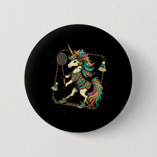 Badge Rond 5 Cm Joueur de badminton licorne volant