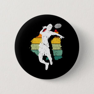 Badge Rond 5 Cm Joueur de Badminton Retro Badminton Team Shutting 