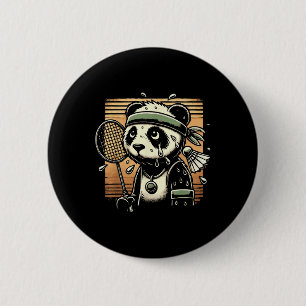 Badge Rond 5 Cm Joueur de badminton Retro Panda Raquette Volant 