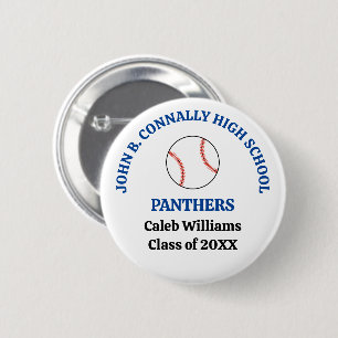 Badge Rond 5 Cm Joueur de baseball au lycée personnalisé bleu