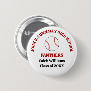 Badge Rond 5 Cm Joueur de baseball personnalisé au lycée rouge