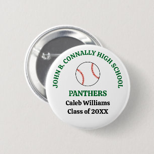 Badge Rond 5 Cm Joueur de baseball personnalisé au lycée vert