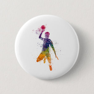 Badge Rond 5 Cm Joueur de basket-ball à l'aquarelle