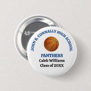 Badge Rond 5 Cm Joueur de basket-ball au lycée personnalisé bleu