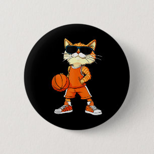 Badge Rond 5 Cm Joueur de basket-ball de chat _ Débardeur de baske