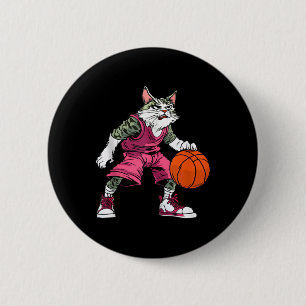 Badge Rond 5 Cm Joueur de basket-ball de chat _ Débardeur de baske
