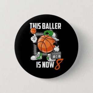 Badge Rond 5 Cm Joueur de basket-ball du 8e anniversaire Funny 8 a