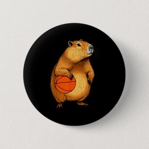 Badge Rond 5 Cm Joueur de basket-ball en art Capybara Animal de sp