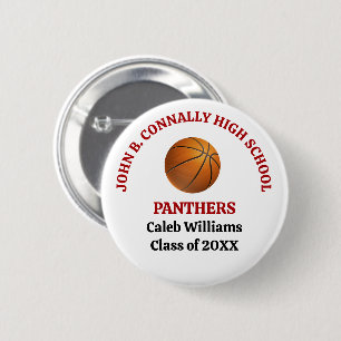 Badge Rond 5 Cm Joueur de basket-ball personnalisé au lycée rouge