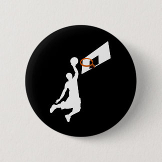 Badge Rond 5 Cm Joueur de basket-ball Slam Dunk - Silhouette blanc