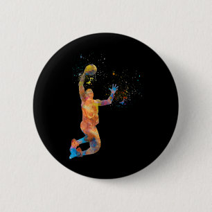 Badge Rond 5 Cm Joueur De Basket En Aquarelle Jouant