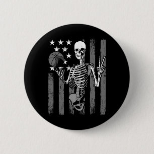 Badge Rond 5 Cm Joueur de basket squelette athlète Halloween drape