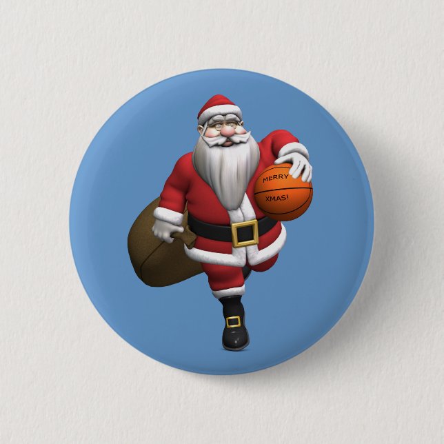 Badge Rond 5 Cm Joueur de basketball du Père Noël (Devant)
