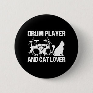 Badge Rond 5 Cm Joueur de Batterie et Amateur de Chats Musicien qu