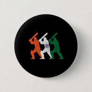Badge Rond 5 Cm Joueur de cricket Drapeau indien Vintage Inde Cric