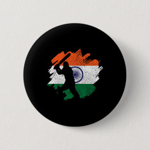 Badge Rond 5 Cm Joueur de cricket indien Drapeau indien vintage