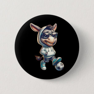 Badge Rond 5 Cm Joueur de football cool âne avec des lunettes de s