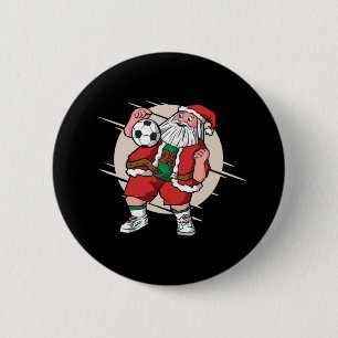 Badge Rond 5 Cm Joueur de football de Noël en costume de Père Noël