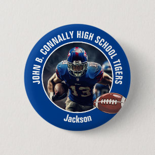 Badge Rond 5 Cm Joueur de football du lycée bleu photo