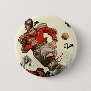 Badge Rond 5 Cm Joueur de football vintage et mascotte bouledogue