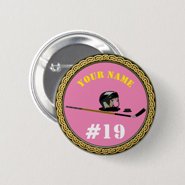 Badge Rond 5 Cm Joueur de hockey personnalisé - Ajouter nom et num (Devant & derrière)
