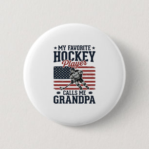 Badge Rond 5 Cm Joueur de hockey préféré m'appelle grand-père vint