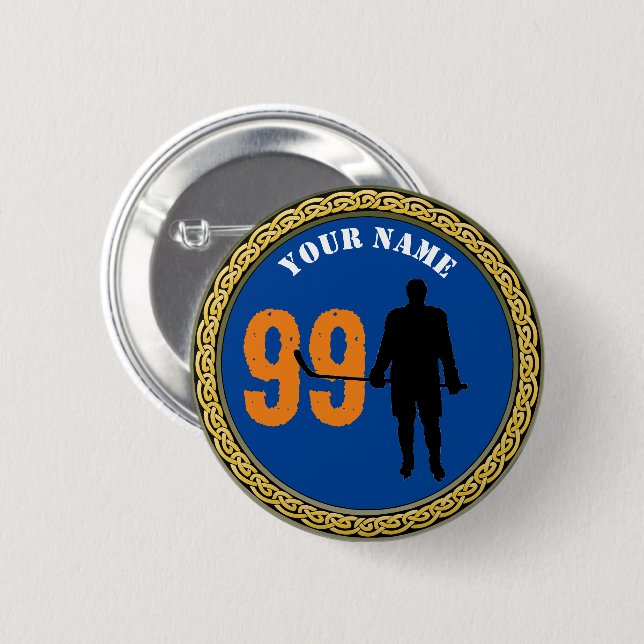 Badge Rond 5 Cm Joueur de hockey sur bouton - Ajouter nom et numér (Devant & derrière)