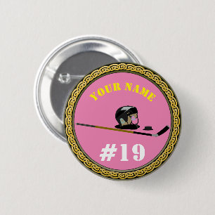 Badge Rond 5 Cm Joueur de hockey sur bouton - Ajouter nom et numér
