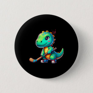 Badge Rond 5 Cm Joueur de hockey sur gazon de dinosaure drôle Équi