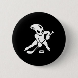 Badge Rond 5 Cm Joueur de hockey sur glace extraterrestre dessin a