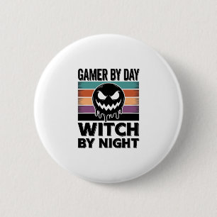 Badge Rond 5 Cm Joueur de jeu vidéo de jour sorcière de nuit rétro