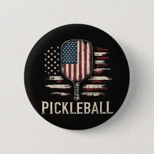 Badge Rond 5 Cm Joueur de Pickleball Drapeau américain Rétro Paddl
