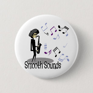 Badge Rond 5 Cm Joueur de saxophone beatnik de jazz