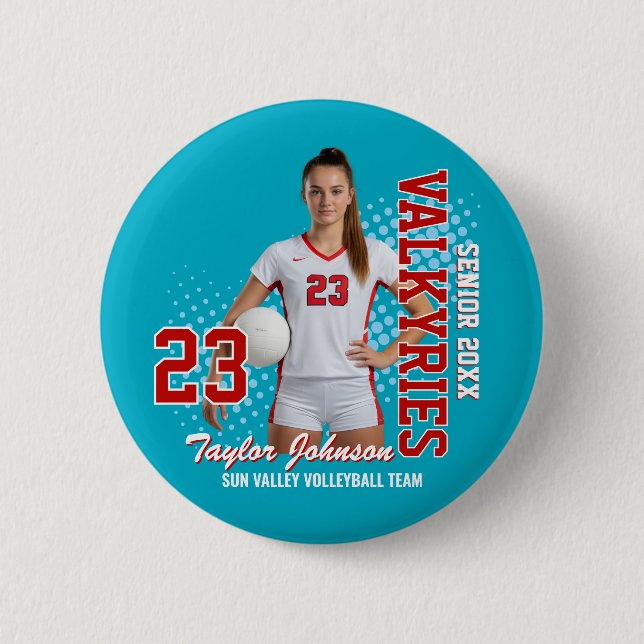Badge Rond 5 Cm Joueur de volley-ball senior Photo personnalisée É (Devant)