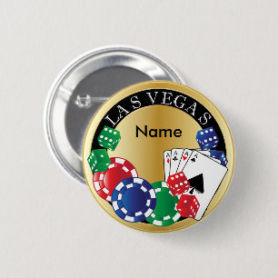 Badge Rond 5 Cm Joueur d'or Las Vegas - dés, cartes, jetons de pok